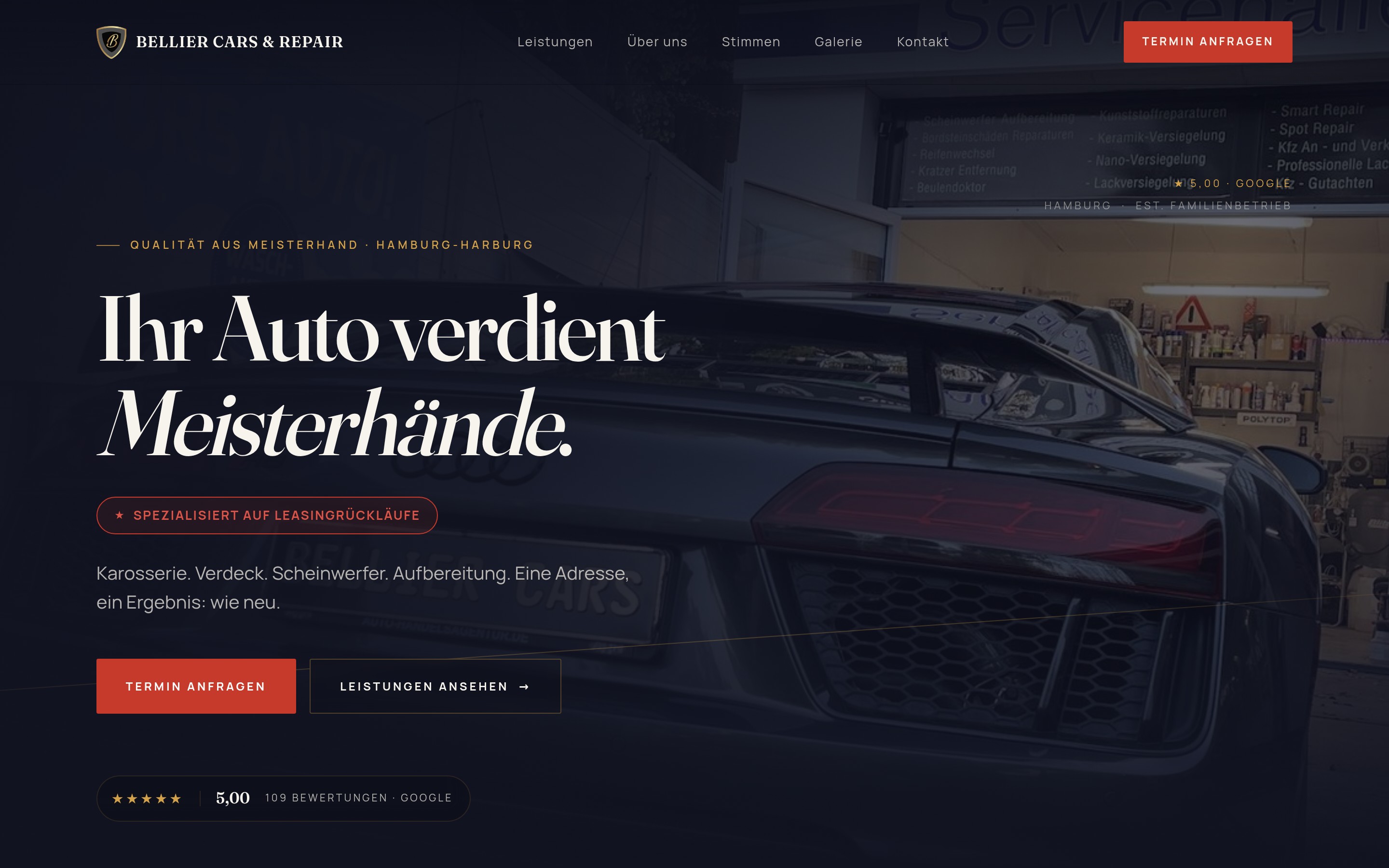 Bellier Cars & Repair website homepage, built by Build Beyond Hightech